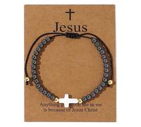 72ore Bracelets Jésus « What would Jesus do » - Bracelet en perles croisées - Bracelet religieux avec croix pour femme - Bracelet à perles délicates - Bijoux cadeaux, Métal, Pas de gemme
