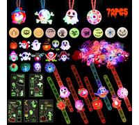 72PCS Halloween Enfant Clignotant Anneaux - Halloween Light Up Bracelets, Colliers, Lumineux Tatouage, Halloween Jouet pour Jeux Halloween, Halloween Night décoration Cadeau Pour Enfants et Adultes