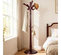 73”Vintage Wooden Coat Rack Freestanding，with 14 Hooks and Sturdy Round Base.Sturdy and Durable Standing Coat Racks，Adjustable Wooden Freestanding Coat Rack for Offices, Porch(Flying Swallow)