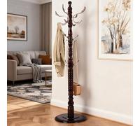 73”Vintage Wooden Coat Rack Freestanding，with 14 Hooks and Sturdy Round Base.Sturdy and Durable Standing Coat Racks，Adjustable Wooden Freestanding Coat Rack for Offices, Porch(Metal)