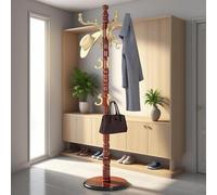 73”Vintage Wooden Coat Rack Freestanding，with 14 Hooks and Sturdy Round Base.Sturdy and Durable Standing Coat Racks，Adjustable Wooden Freestanding Coat Rack for Offices, Porch(Begonia Color)