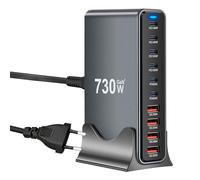 730W Station de Charge - Chargeur Rapide à 10 Ports avec 6 Ports USB C + 4 Ports USB A, Caricatore USB Multiplo Compatible avec MacBook, iPad, iPhone séries 16/15/14, Galaxy S22/ S20, Dell, HP
