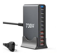 730W USB C Chargeur, Station de Charge 10 Ports de Gan III, Chargeur Rapide Adaptateur Secteur pour Laptop 140W, Alimentation PD, Compatible avec iPhone/Samsung/Google/Laptop/MacBook Pro/Air/Dell
