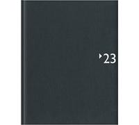 732-2621 Agenda de bureau anthracite 2023-21 x 26,5 cm - 1 semaine sur 2 pages - 128 pages - Avec sceau de fil - Aspect lin - Carnet de notes