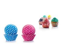 IBILI Capsules à pâtisserie 735904 antiadhésives en papier imperméable à pois Lot 50 Rose + 50 Bleu