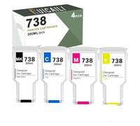 738 738XL Encre pigmentée 300ML 498N8A 676M9A 676M7A 676M8A Compatible avec Les Cartouches d’Encre HP 738 Fonctionne avec l’imprimante DesignJet T850 T950 (300ml-4PK)