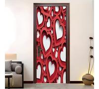 73x205 cm 3D Amovible Poster porte Cœur romantique 3D Auto-Adhésif PVC Autocollant,Porte sticker Décoration Art Rouge intérieur,Stickers Muraux pour Chambre Cuisine salle de bain