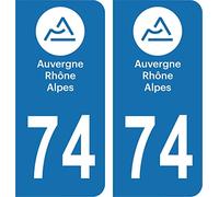 74 Auvergne-Rhône-Alpes Logo département région Autocollant Plaque immatriculation Auto Voiture Sticker, Couleur : Bleu, Angle : Arrondi