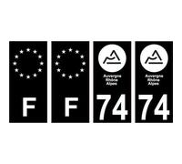 74 Haute Savoie nouveau logo Noir autocollant plaque immatriculation auto ville sticker Lot de 4 Stickers - Angles : droits