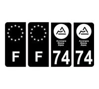 74 Haute Savoie nouveau logo Noir autocollant plaque immatriculation auto ville sticker Lot de 4 Stickers - Angles : arrondis