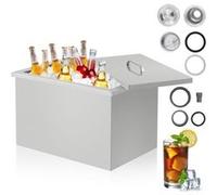 74 L Bac à glace encastrable inox 304 pour boissons, Isolation mousse PU, Avec évacuation et bouchon, 55 x 45 x 30 cm Blanc