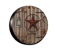 747 Housse De Roue De Secours Porte De Grange Planches De Bois Texas Star Fer À Cheval Lampe À Pétrole Ancienne Porte De Garage Ajustable Protège Roue Résistantes Couverture De Pneu 14inch