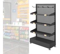 75 Cm Tall Retail Snack Display Shelf, Floor-Standing Food Rack Holder with 5 Hooks & Non-Slip Foot Mats for Grocery Supermarket Department Stores, Chips/Candy/Drinks Organizer(Noir)