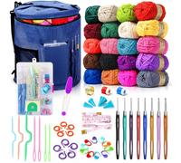 75 Pièces Kit de Crochet, Grand Sac de Tricot, 20 Couleurs de Laine, Ensemble Complet avec Accessoires, Crochet Set pour Débutants, Inclus Marqueurs de Maille, Règle et Plus