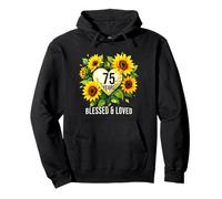 75 Years Blessed Loved Tournesol Fleur Cœur 75e Anniversaire Sweat à Capuche