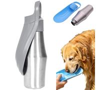 750 ML Gourde pour Chien Promenade, Acier Inoxydable Gourde Chien avec Bol Intégré, Utilisation Simplifiée Grâce à Un Seul Bouton, Convient Aux Chiens pour Boire De l'eau à L'extérieur (Grey)