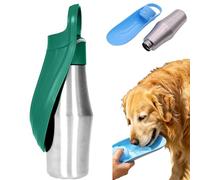 750 ML Gourde pour Chien Promenade, Acier Inoxydable Gourde Chien avec Bol Intégré, Utilisation Simplifiée Grâce à Un Seul Bouton, Convient Aux Chiens pour Boire De l'eau à L'extérieur (Green#B)