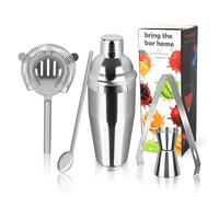750ML Shaker Cocktail, 5 Pièces Shaker Cocktail kit Professionnel Bar Tool Set Acier Inoxydable, Kit Barman avec Accessoires pour mélanger Boissons, Home, Bar, Party (Argent)