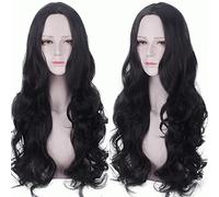 75cm Anime Middle Part Long Wavy Black Wig Cosplay Halloween Party Wigs For Women Peruca