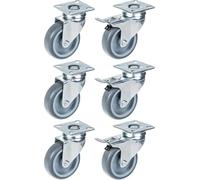 75mm 3" castor grey rubber tyre, swivel & brake, 360kg capacity, set of 6