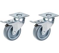 75mm 3" castor grey rubber tyre, swivel with brake, 120kg capacity, set of 2