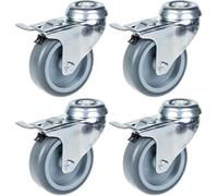 75mm 3" castor grey rubber tyre, swivel with brake, 240kg capacity, set of 4