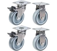 75mm 3" stainless steel castor grey rubber, brake & fixed, 240kg, set of 4