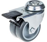 75mm 3" twin wheel castor grey rubber swivel with brake 100kg capacity
