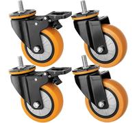75mm 3inch Fil M12 Roues Robustes Pivotantes avec Frein pour Meubles Et Lit Bébé Silencieux PU 420kg Industriel pour Chariot établi Chaise De Bureau Hôpital Usine, Orange1, M12 2brake+2swivel