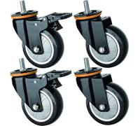 75mm 3inch Fil M12 Roues Robustes Pivotantes avec Frein pour Meubles Et Lit Bébé Silencieux PU 420kg Industriel pour Chariot établi Chaise De Bureau Hôpital Usine, Black, M12 2brake+2swivel
