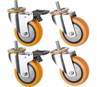 75mm 3inch Fil M12 Roues Robustes Pivotantes avec Frein pour Meubles Et Lit Bébé Silencieux PU 420kg Industriel pour Chariot établi Chaise De Bureau Hôpital Usine, Orange2, M12 2brake+2swivel