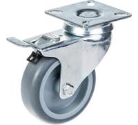 75mm swivel/brake castor with grey TPR-rubber on polypropylene centre wheel
