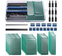 75Pcs Circuit Imprimé Double Face Kit,20Pcs Double Face PCB Prototype Boards,20Pcs Fiches Mâle,15 Pcs 2/3 Broches Bornier à Visser