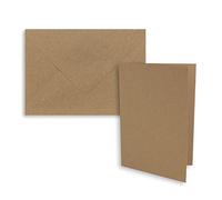75x Set de cartes pliables DIN A7-10,5 x 7,4 cm - avec enveloppes DIN C7 en papier kraft brun sable (marron) - Petites cartes doubles à personnaliser et à imprimer