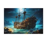 75x50cm/1000pcs Casse-têtes pour Adolescents Ghost Ship in Moonlit Sea Puzzle pour Adultes : Un Jeu De Réflexion Amusant Et Humoristique pour Un Anniversaire Ou Noël 75x50cm/1000pcs