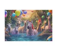 75x50cm/1000pcs Casse-têtes pour Adolescents Jungle Party with Zebras and Balloons Puzzle pour Adultes : Un Jeu De Réflexion Amusant Et Humoristique pour Un Anniversaire Ou Noël 75x50cm/1000pcs