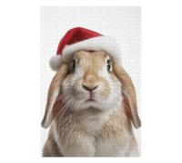 75x50cm/1000pcs Puzzle Christmas Rabbit with Santa Hat Puzzle pour Adultes Jeux Relaxants Améliore La Mémoire Cadeaux Uniques d'anniversaire Et De Noël 75x50cm/1000pcs
