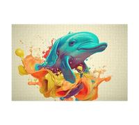 75x50cm/1000pcs Puzzle pour Adolescentes Colorful Dolphin Splash Art Puzzles pour Adolescentes, Jouets, Décoration Murale, Cadeaux pour Femmes, Défi Éducatif 75x50cm/1000pcs