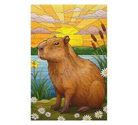 75x50cm/1000pcs Puzzle pour Adolescents Capybara by The Lake at Sunset Puzzles pour Adolescents : Jeux Amusants, Passe-Temps Stimulant À Compléter