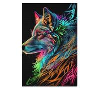 75x50cm/1000pcs Puzzle pour Adolescents Colorful Wolf Portrait Artwork -2 Puzzle pour Adultes - Jeux De Construction - Analyse Et Logique - Interaction Parent-Enfant 75x50cm/1000pcs