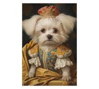 75x50cm/1000pcs Puzzle pour Adolescents Dog in Royal Attire Ornate Maltese with Crown Majestic Royal Pet Portrait Puzzles pour Adolescents : Jeux Amusants, Passe-Temps Stimulant À Compléter