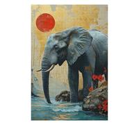 75x50cm/1000pcs Puzzle pour Adolescents Elephant with Sunset Puzzle pour Adultes - Jouet Anti-Stress - Cadeau Souvenir pour Les Amis Et La Famille 75x50cm/1000pcs