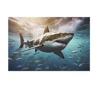 75x50cm/1000pcs Puzzle pour Adolescents Great White Shark Swimming with School of Fish Puzzle pour Adultes - Jouet Anti-Stress - Cadeau Souvenir pour Les Amis Et La Famille 75x50cm/1000pcs