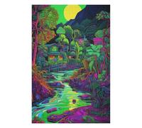 75x50cm/1000pcs Puzzle pour Adolescents Jungle Glow Vibrant Forest Scene Puzzles pour Adultes Jeux Familiaux Course De Vitesse Manuelle Activités Amusantes À La Maison 75x50cm/1000pcs