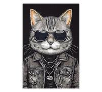 75x50cm/1000pcs Puzzle pour Adolescents Rock Star Cat Vintage Puzzle pour Adultes - Jeu Pratique D'analyse Et De Logique - Cadeaux De Noël Et d'anniversaire 75x50cm/1000pcs