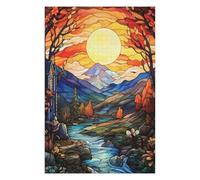 75x50cm/1000pcs Puzzle pour Adolescents Stained Glass Autumn Landscape with River Puzzles pour Adolescents - Jouets Anti-Stress - Une Œuvre d'art - Activités Amusantes À La Maison 75x50cm/1000pcs