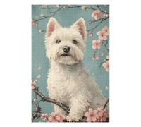 75x50cm/1000pcs Puzzle pour Adolescents Westie Dog with Cherry Blossoms Floral White Pup Jeu De Puzzle pour Adultes : Casse-tête Amusant Et Humoristique, pour Les Amis Et La Famille 75x50cm/1000pcs