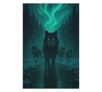 75x50cm/1000pcs Puzzle pour Adolescents Wolf Pack Under Aurora Borealis Puzzles pour Adultes - Jouets À Monter Soi-même - Défi Difficile - Cadeaux Uniques pour Anniversaire Et Noël 75x50cm/1000pcs