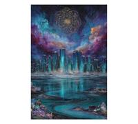 75x50cm/1000pcs Puzzle pour Adultes Crystal Cityscape with Celestial Mandala Puzzle pour Adultes, Jouet, Décoration Murale, Passe-Temps, Interaction Parent-Enfant 75x50cm/1000pcs