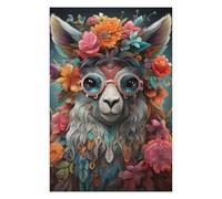 75x50cm/1000pcs Puzzles Floral Llama Portrait Puzzle pour Adultes Jeux Relaxants Découpe De Précision Cadeaux Uniques d'anniversaire Et De Noël 75x50cm/1000pcs